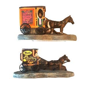 2 Horse n Wagon Milk Carts Hawthorne Village Additions 1997 Florist Poultry Eggs